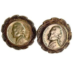 Vintage US Jefferson Nickel Bezel Set Cuff Links